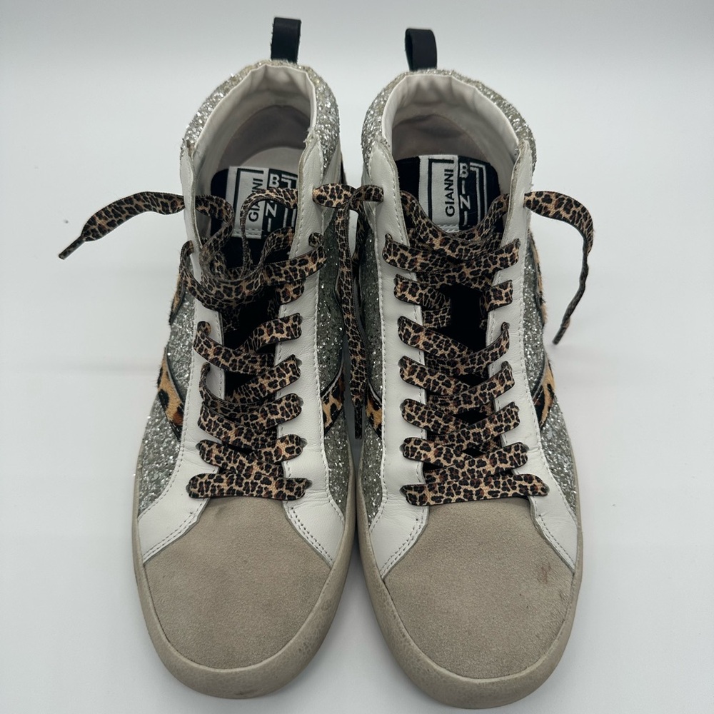 Gianni Bini Silver, White & Leopard-Print High-Top Sneakers